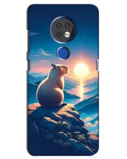 Чехол для Nokia 7.2 с картинкой «Закат солнца с капибарой»