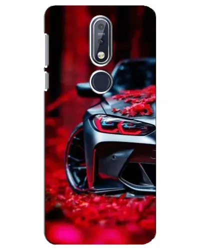 Чехол для Nokia 7.1 (2018) с картинкой «Спортивная BMW и цветы»