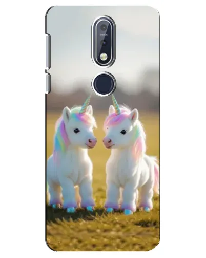Чехол для Nokia 7.1 (2018) с картинкой «Пара единорогов»