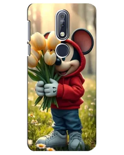 Чехол для Nokia 7.1 (2018) с картинкой «Микки с тюльпанами»