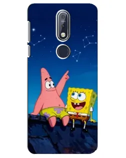 Чехол для Nokia 7.1 (2018) с картинкой «Губка Боб и Патрик ночью»