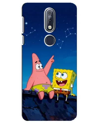 Чехол для Nokia 7.1 (2018) с картинкой «Губка Боб и Патрик ночью»