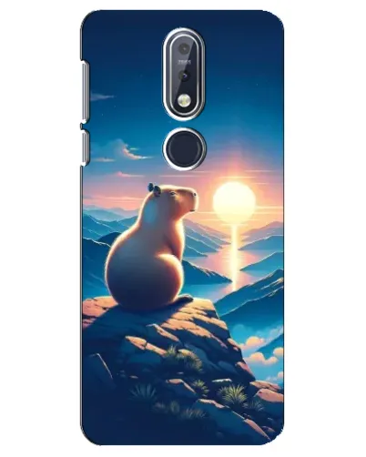 Чехол для Nokia 7.1 (2018) с картинкой «Закат солнца с капибарой»