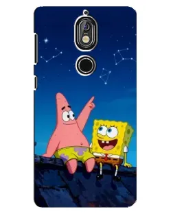 Чохол для Nokia 7 з картинкою «Губка Боб та Патрік вночі»