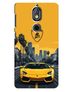 Чохол для Nokia 7 з картинкою «Жовтий Lamborghini місто»