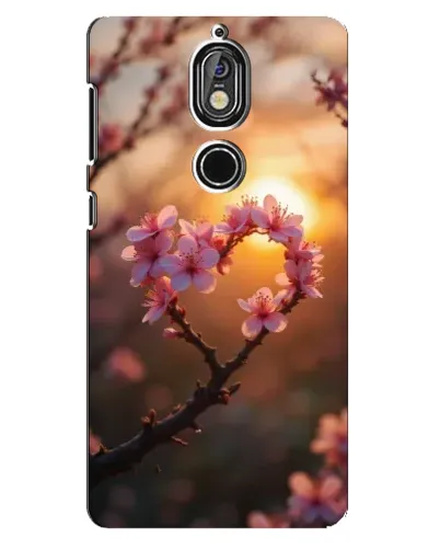 Чехол для Nokia 7 с картинкой «Розовый цвет сердце на фоне заката»