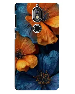 Чехол для Nokia 7 с картинкой «Яркая сине-оранжевая флора»