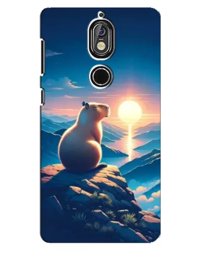 Чехол для Nokia 7 с картинкой «Закат солнца с капибарой»