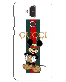 Чехол для Nokia 8.1 (2018) с картинкой «Микки Маус Gucci — полосы»
