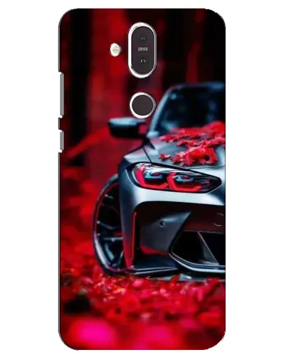 Чехол для Nokia 8.1 (2018) с картинкой «Спортивная BMW и цветы»