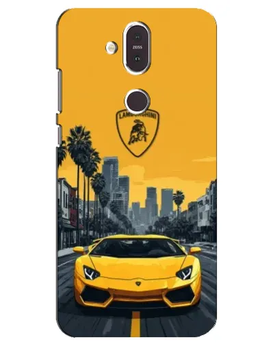 Чохол для Nokia 8.1 (2018) з картинкою «Жовтий Lamborghini місто»
