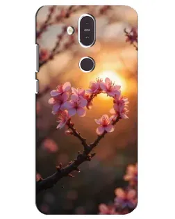 Чохол для Nokia 8.1 (2018) з картинкою «Рожевий цвіт  сердечко на тлі заходу»