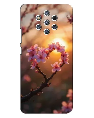 Чохол для Nokia 9 з картинкою «Рожевий цвіт  сердечко на тлі заходу»