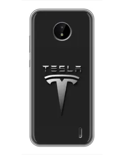 Чохол для Nokia C10 з картинкою «Сталевий логотип Tesla»