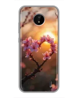 Чехол для Nokia C10 с картинкой «Розовый цвет сердце на фоне заката»