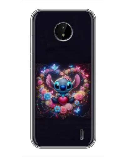 Чехол для Nokia C20 Plus с картинкой «Stitch в цветах»