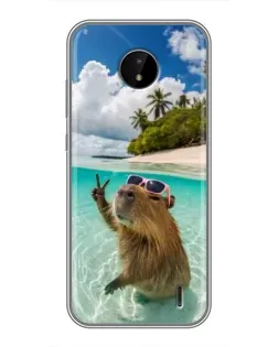 Чехол для Nokia C20 Plus с картинкой «Капибара на море»