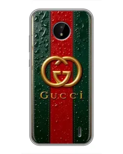 Чехол для Nokia C20 с картинкой «Gucci — фирменная полоса и золото»