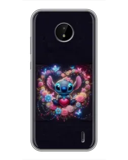 Чехол для Nokia C20 с картинкой «Stitch в цветах»