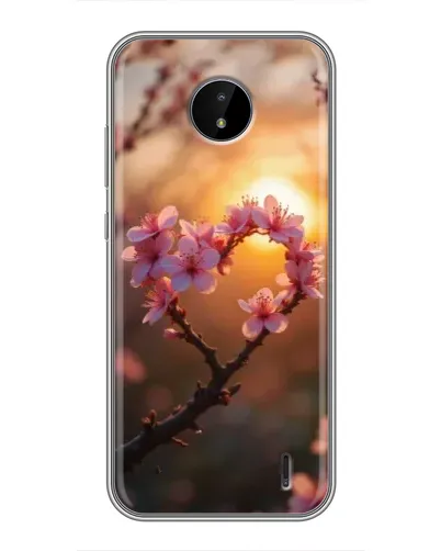 Чохол для Nokia C20 з картинкою «Рожевий цвіт  сердечко на тлі заходу»
