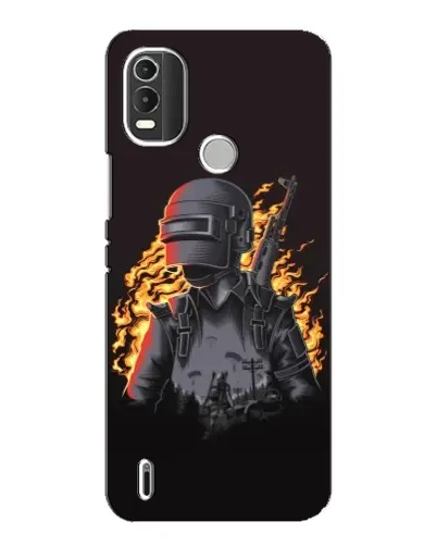 Чехол для Nokia C21 Plus с картинкой «PUBG — огненный силуэт»
