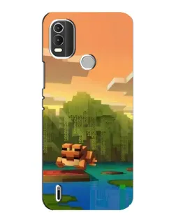 Чехол для Nokia C21 Plus с картинкой «Майнкрафт закат солнца»