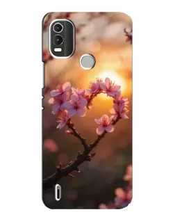 Чохол для Nokia C21 Plus з картинкою «Рожевий цвіт  сердечко на тлі заходу»