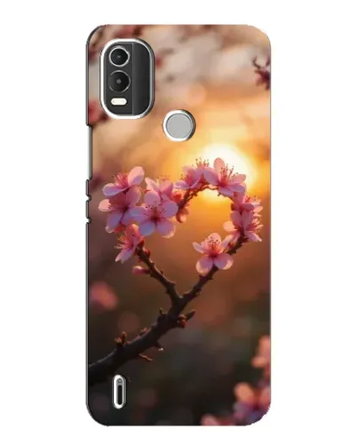 Чохол для Nokia C21 Plus з картинкою «Рожевий цвіт  сердечко на тлі заходу»