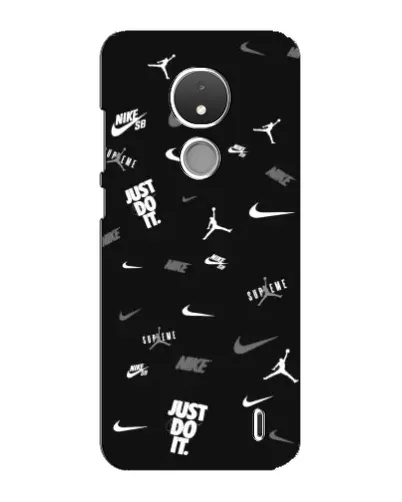 Чехол для Nokia C21 с картинкой «Nike Black Pattern»