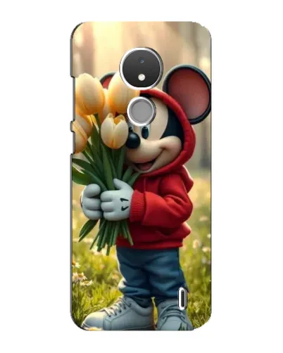 Чехол для Nokia C21 с картинкой «Микки с тюльпанами»