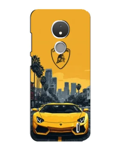 Чехол для Nokia C21 с картинкой «Желтый Lamborghini город»