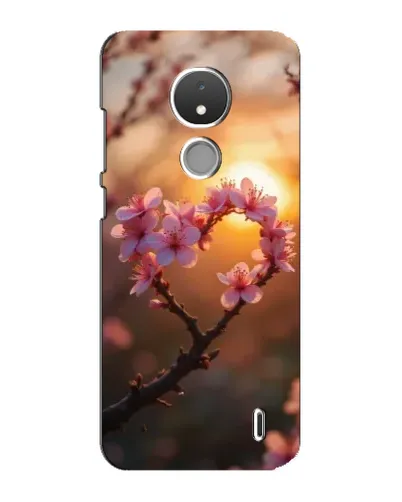 Чехол для Nokia C21 с картинкой «Розовый цвет сердце на фоне заката»