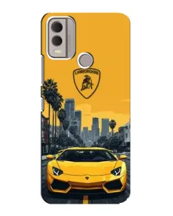 Чохол для Nokia C22 з картинкою «Жовтий Lamborghini місто»