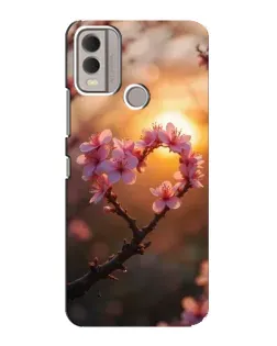 Чохол для Nokia C22 з картинкою «Рожевий цвіт  сердечко на тлі заходу»