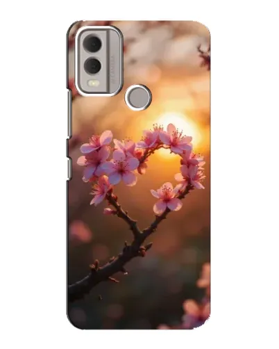 Чохол для Nokia C22 з картинкою «Рожевий цвіт  сердечко на тлі заходу»