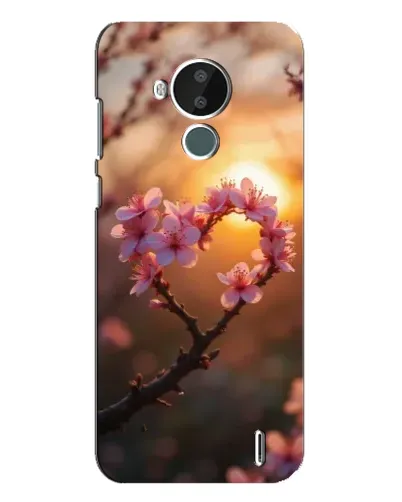 Чохол для Nokia C30 з картинкою «Рожевий цвіт  сердечко на тлі заходу»