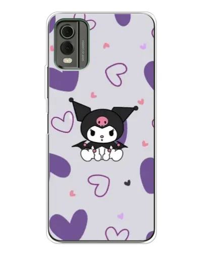 Чехол для Nokia C32 с картинкой «Kuromi и лавандовые сердца»