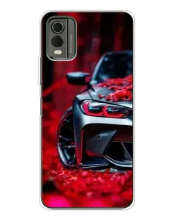 Чохол для Nokia C32 з картинкою «Спортивна BMW та квіти»