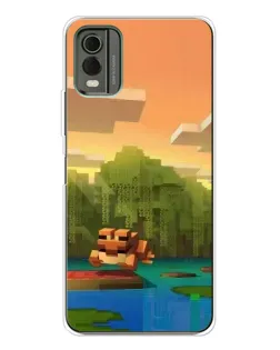Чехол для Nokia C32 с картинкой «Майнкрафт закат солнца»