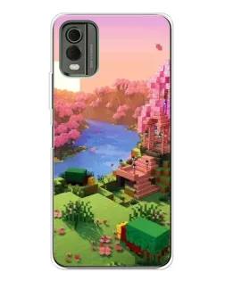 Чехол для Nokia C32 с картинкой «Розовое дерево Minecraft»