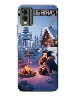 Чехол для Nokia C32 с картинкой «Зимний Minecraft»