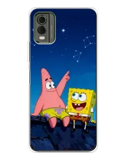 Чехол для Nokia C32 с картинкой «Губка Боб и Патрик ночью»