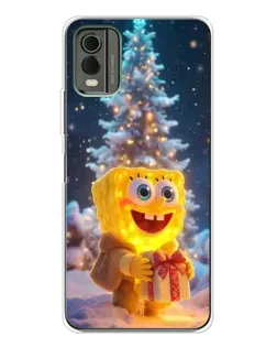 Чехол для Nokia C32 с картинкой «Рождественский Спанч Боб»