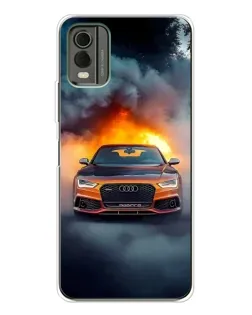 Чохол для Nokia C32 з картинкою «Audi у вогняному диму»