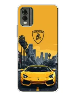 Чохол для Nokia C32 з картинкою «Жовтий Lamborghini місто»