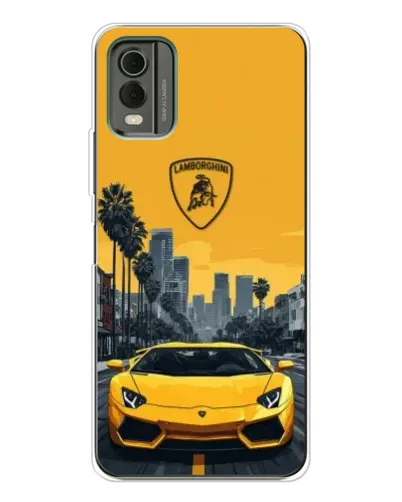 Чохол для Nokia C32 з картинкою «Жовтий Lamborghini місто»