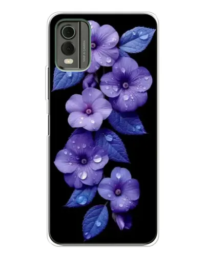 Чохол для Nokia C32 з картинкою «Фіолетові квіти з росою»