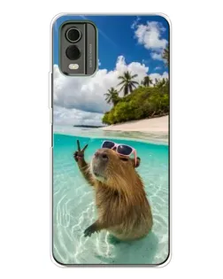 Чехол для Nokia C32 с картинкой «Капибара на море»
