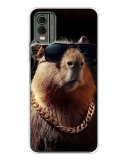 Чехол для Nokia C32 с картинкой «Капибара золотая цепь»