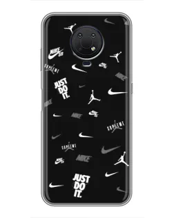 Чехол для Nokia G10 с картинкой «Nike Black Pattern»
